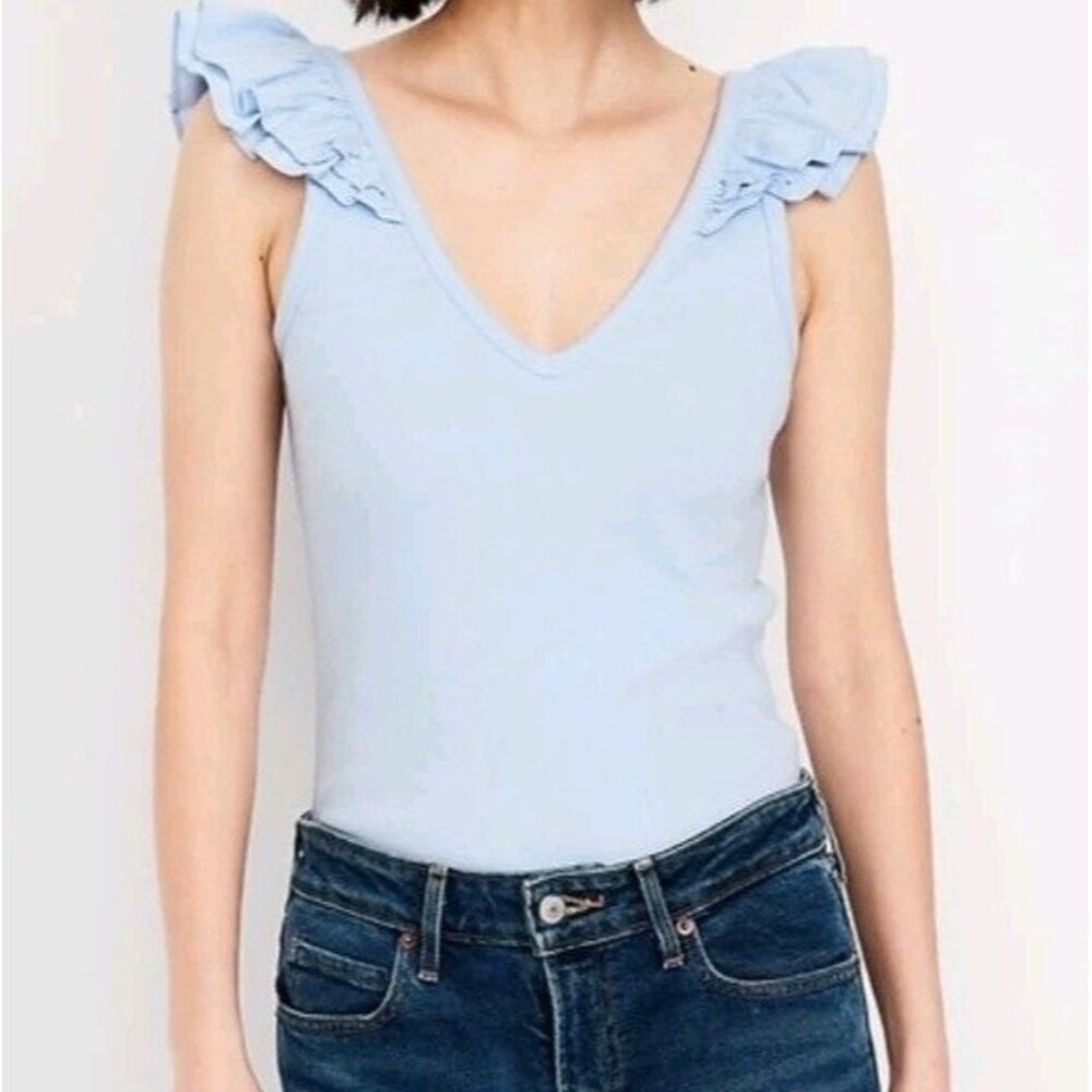 NWT Women's Old Navy Ruffle Trim Tank Top Size XXL Blue  A7